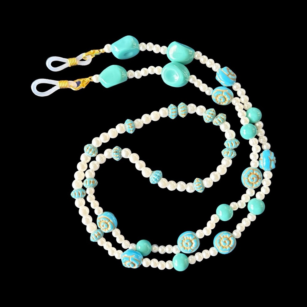 TURQUOISE BEADED EYEGLASS CHAIN EYEGLASS HOLDER LANYARD - Picture 2 of 2